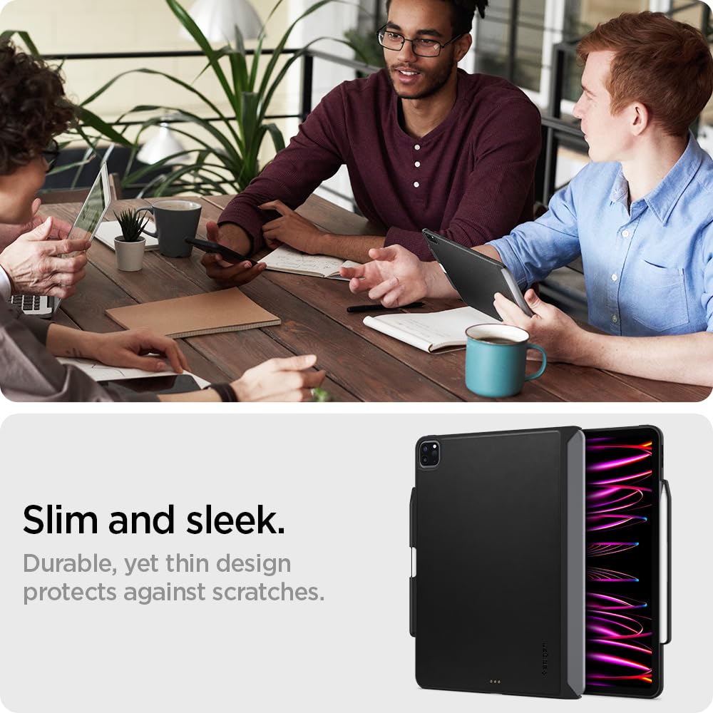 Spigen Thin Fit Pro iPad Pro 12.9 Case (2021/2022 M2 6th & 5th Gen) - Slim Protective Cover with Pencil Holder, Magic Keyboard Compatible (Black) | Perfect for Work, Travel & Daily Use