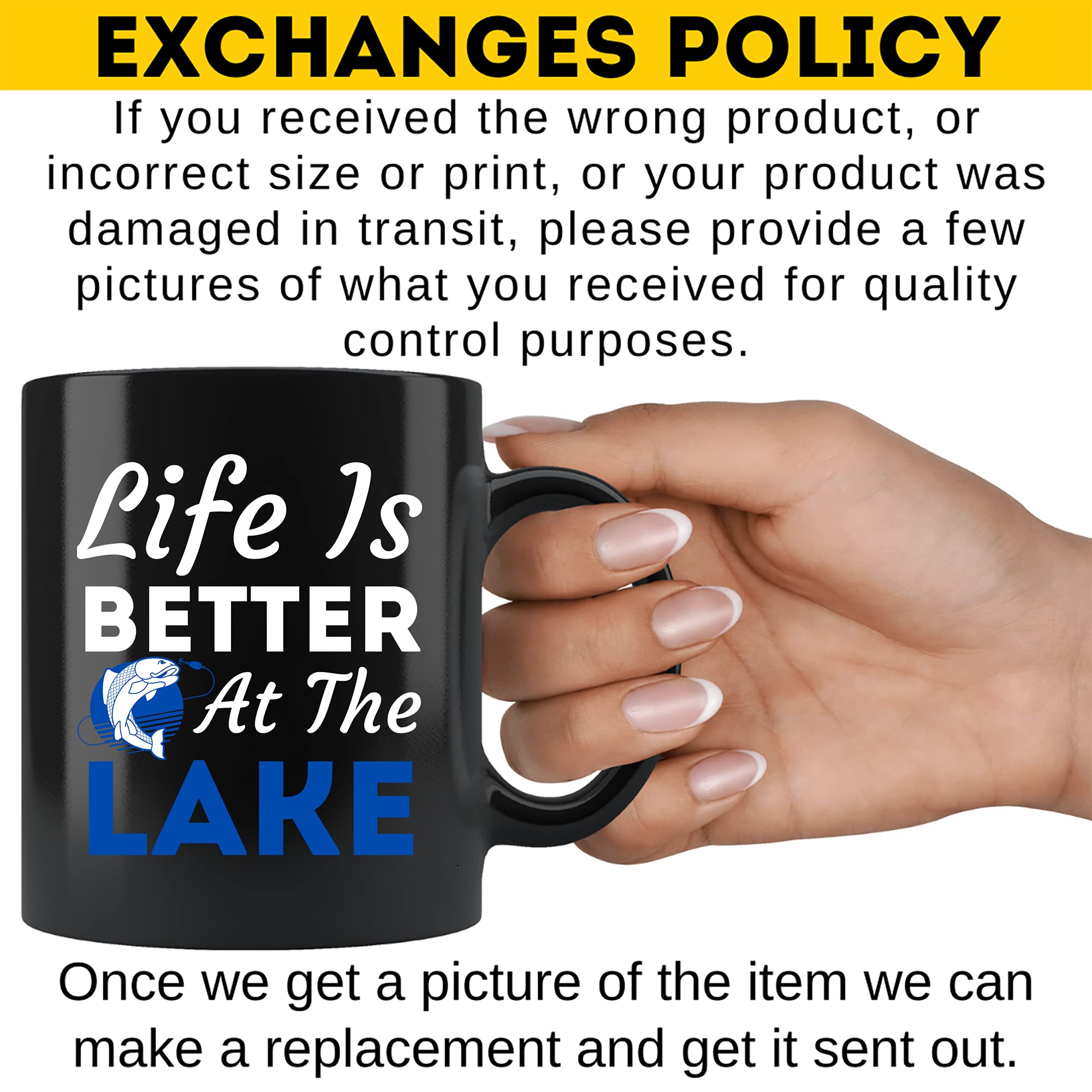Black 11Oz Fishing Mug Cup - Life is Better at The Lake T-Shirt Design | Durable Coffee Mug for Fishermen, Boating Enthusiasts | Perfect Gift for Outdoor Lovers, Camping & Lake Trips