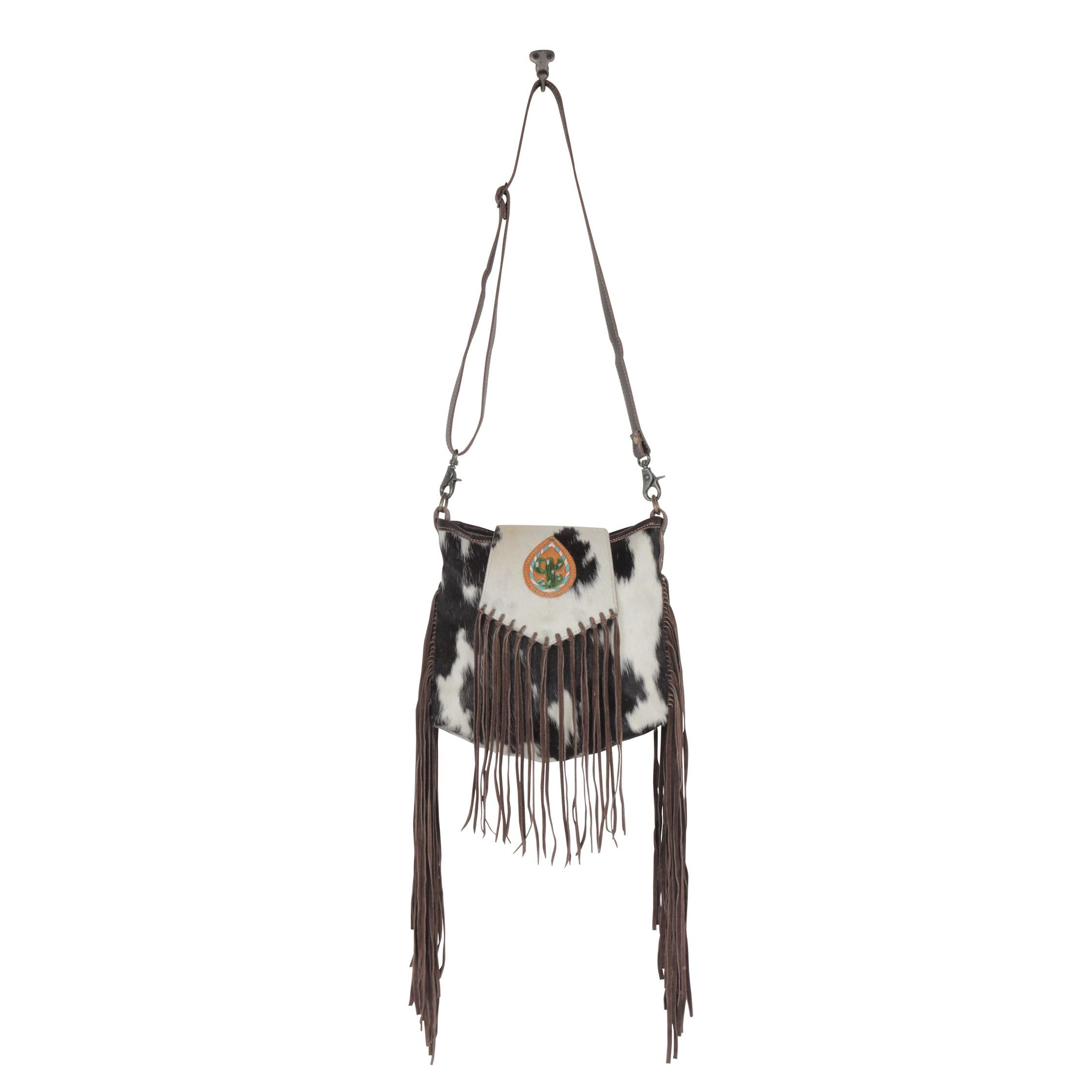 Myra Bag Western Leather Shoulder Bag for Women | Upcycled Boho Crossbody Purse with Tassel Fringe | Russet Brown Handbag for Casual Outings, Music Festivals & Travel Accessories