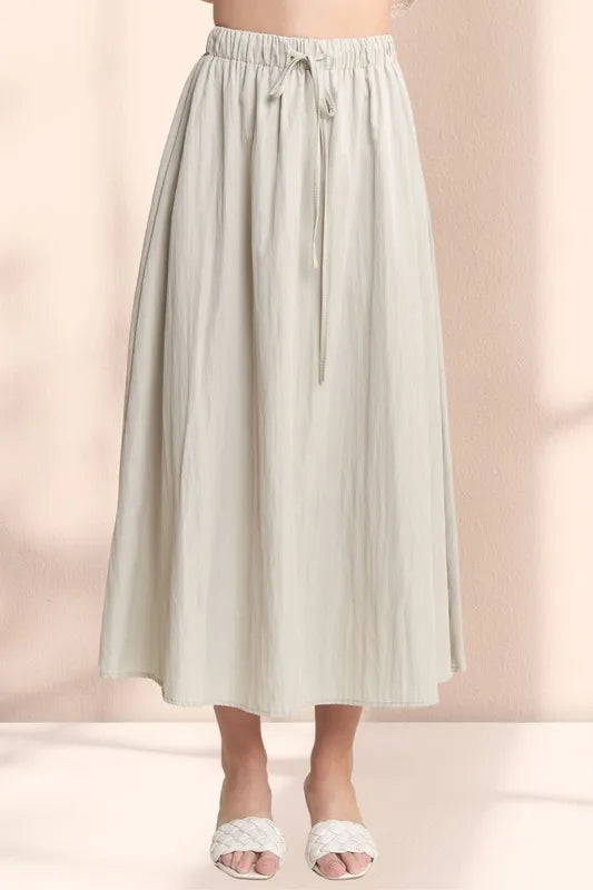 Drawstring Waist Crinkle Skirt for Women - Stylish Summer Elastic High Waist Flowy Skirt - Perfect for Beach, Vacation, and Casual Outings