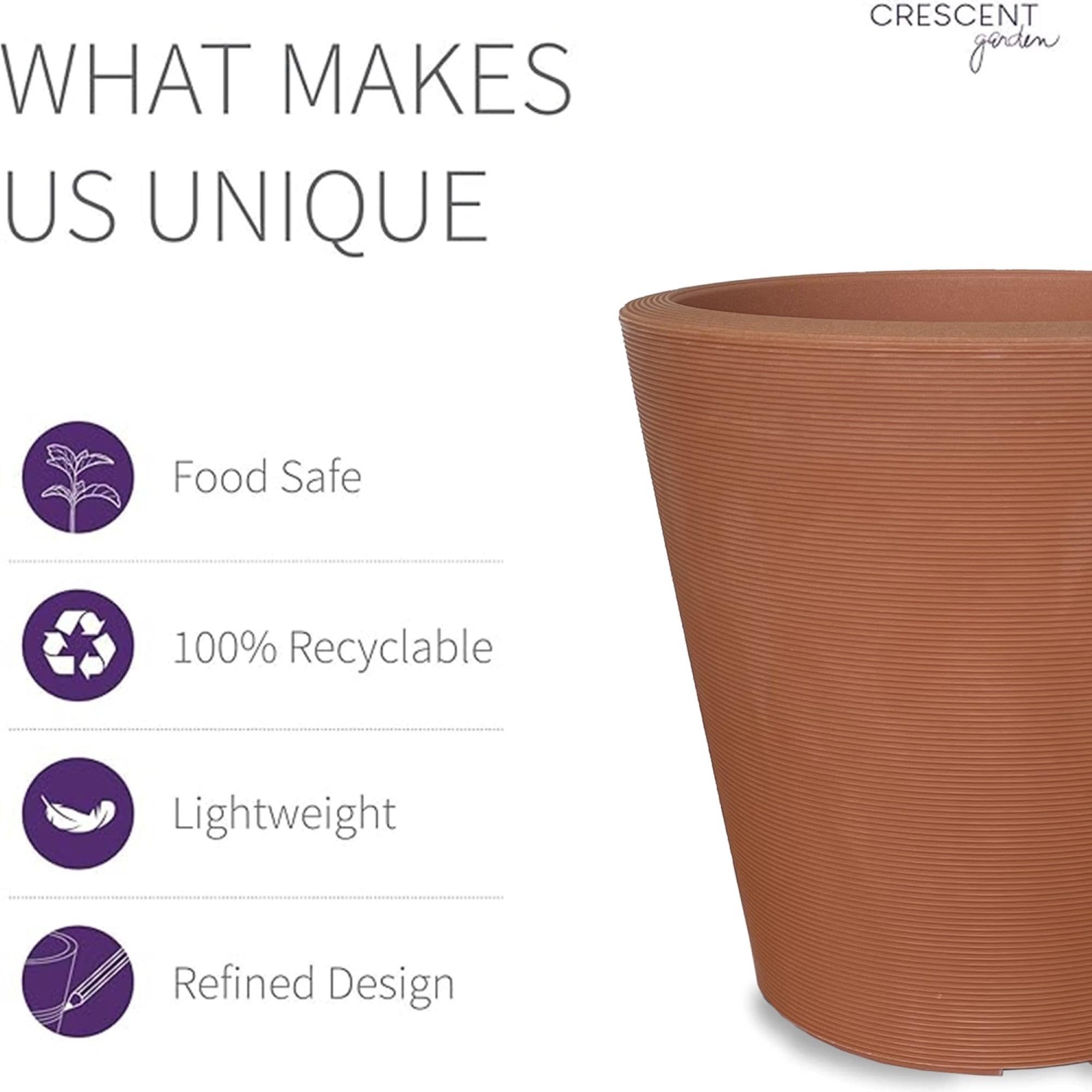 Crescent Garden Madison Planter - 20 Inch Double-Walled Plant Pot in Weathered Terracotta | Indoor/Outdoor Flower Pot for Patio, Garden & Home Decor