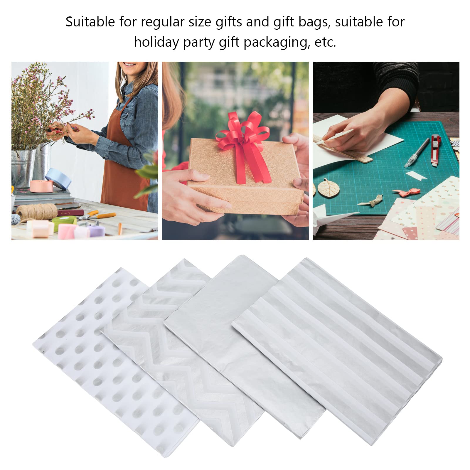 Premium Silver Wrapping Tissue Paper - 40Pcs Bulk White & Metallic Silver Gift Wrap Paper for Birthday, Wedding, Christmas Presents & Party Decorations | Elegant Gift Wrapping for Jewelry, Cosmetics & Luxury Items | Perfect for DIY Crafts, Holiday Gifts & Special Occasions