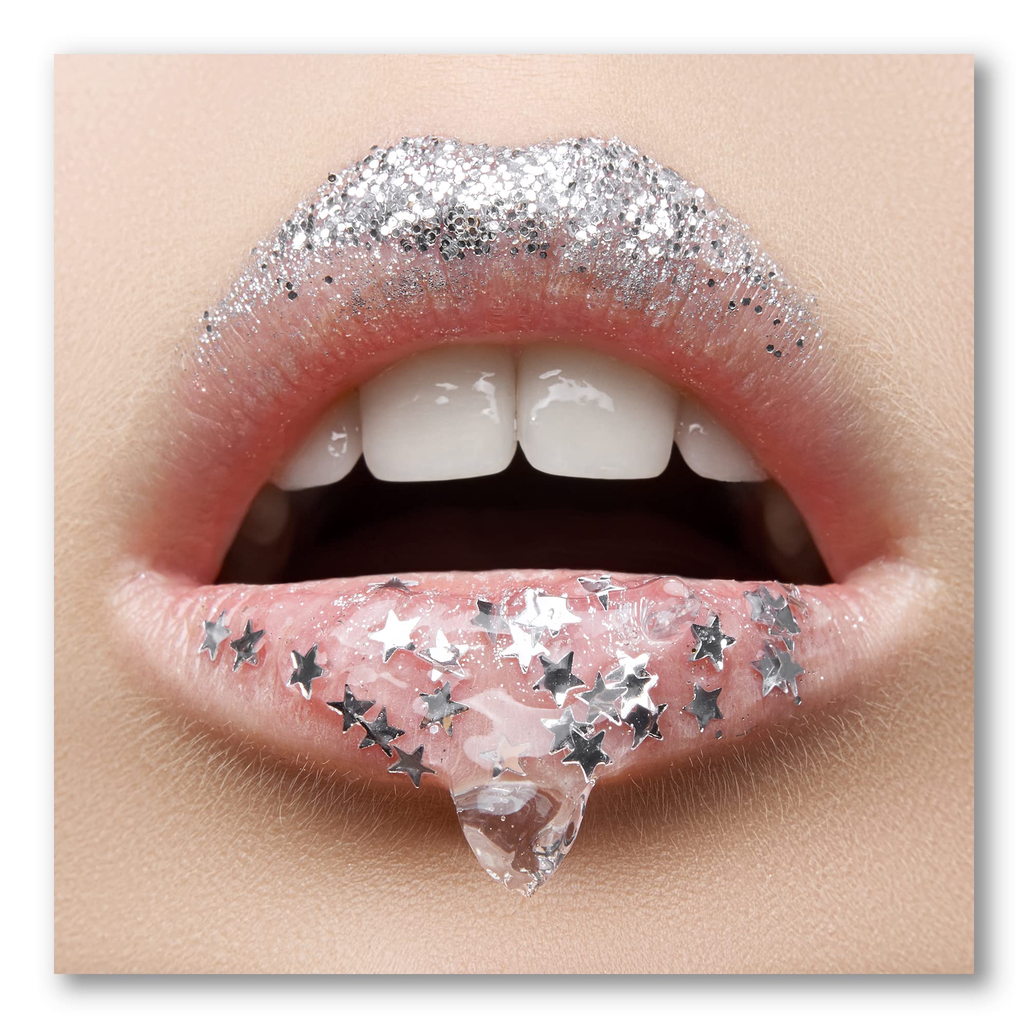 DesignQ Modern Canvas Wall Art - Female Lips with Gel & Stars - Perfect for Living Room, Bedroom & Office Decor