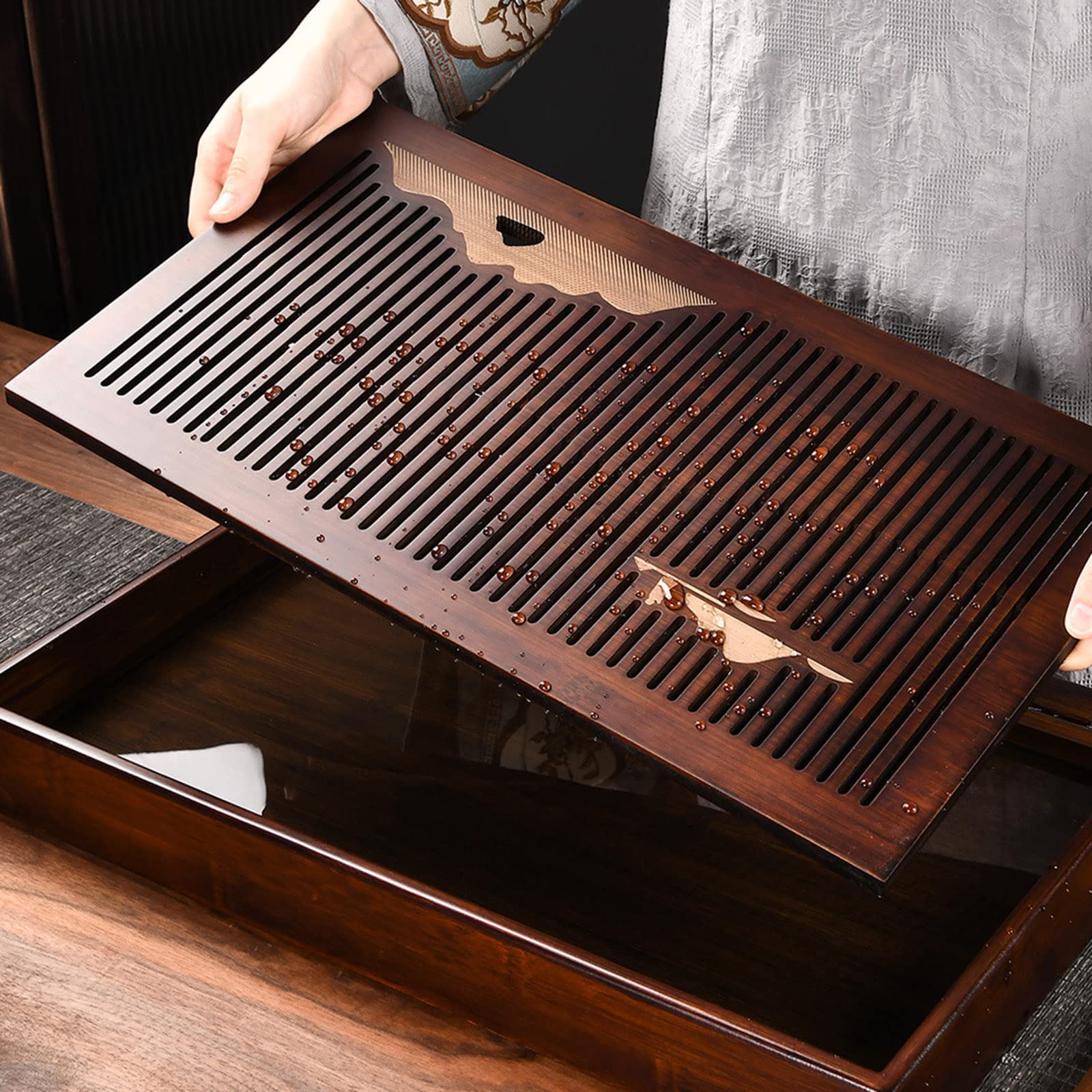 Premium Bamboo Tea Tray - Chinese Kung Fu Water Storage Tea Serving Tray with Detachable Structure (30cm/38cm/48cm) | Elegant Home & Office Decor for Tea Ceremony, Zen Meditation & Gift Giving