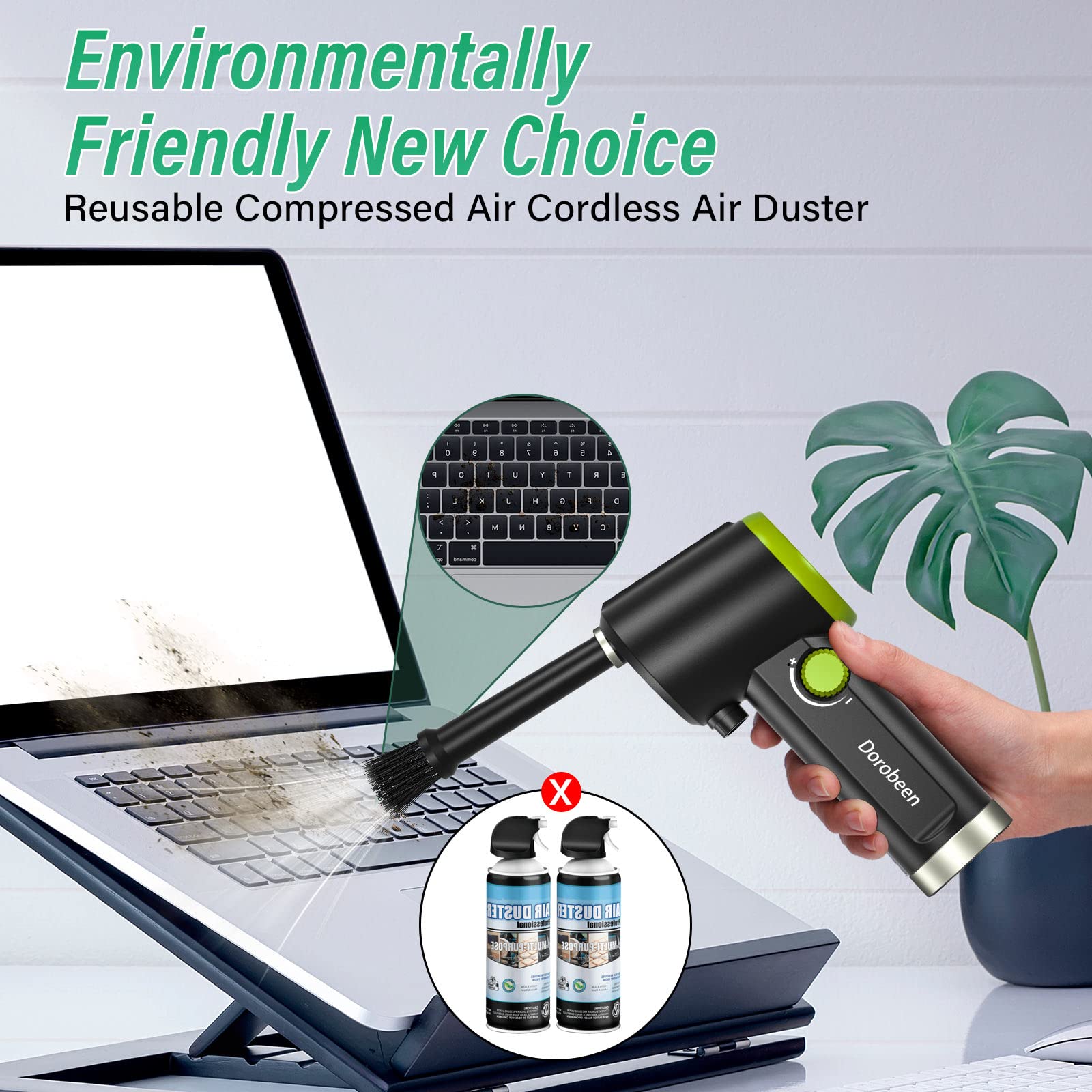 DOROBEEN Cordless Electric Air Duster - 41000RPM High-Speed Compressed Air Blower with Stepless Speed Control, Rechargeable Built-in Battery for Keyboard, PC, Electronics Cleaning | Portable Dust Cleaner for Home & Office Use