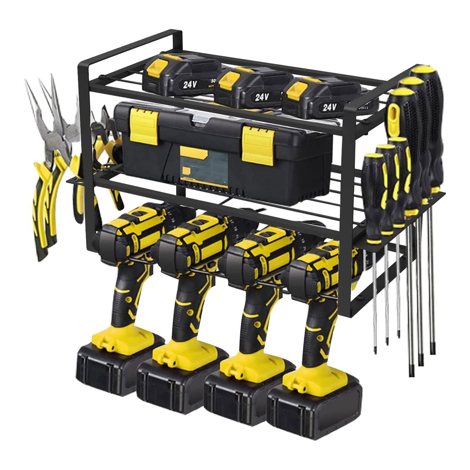 Heavy Duty 4-Layer Power Tool Organizer Wall Mount - Garage Workshop Storage Rack for Drills, Saws & Tools | Perfect for DIY Projects & Home Improvement