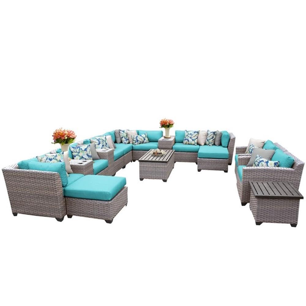 17-Piece Patio Wicker Fire Pit Sofa Set 17a in Aruba - Outdoor Furniture for Backyard, Poolside & Garden Relaxation