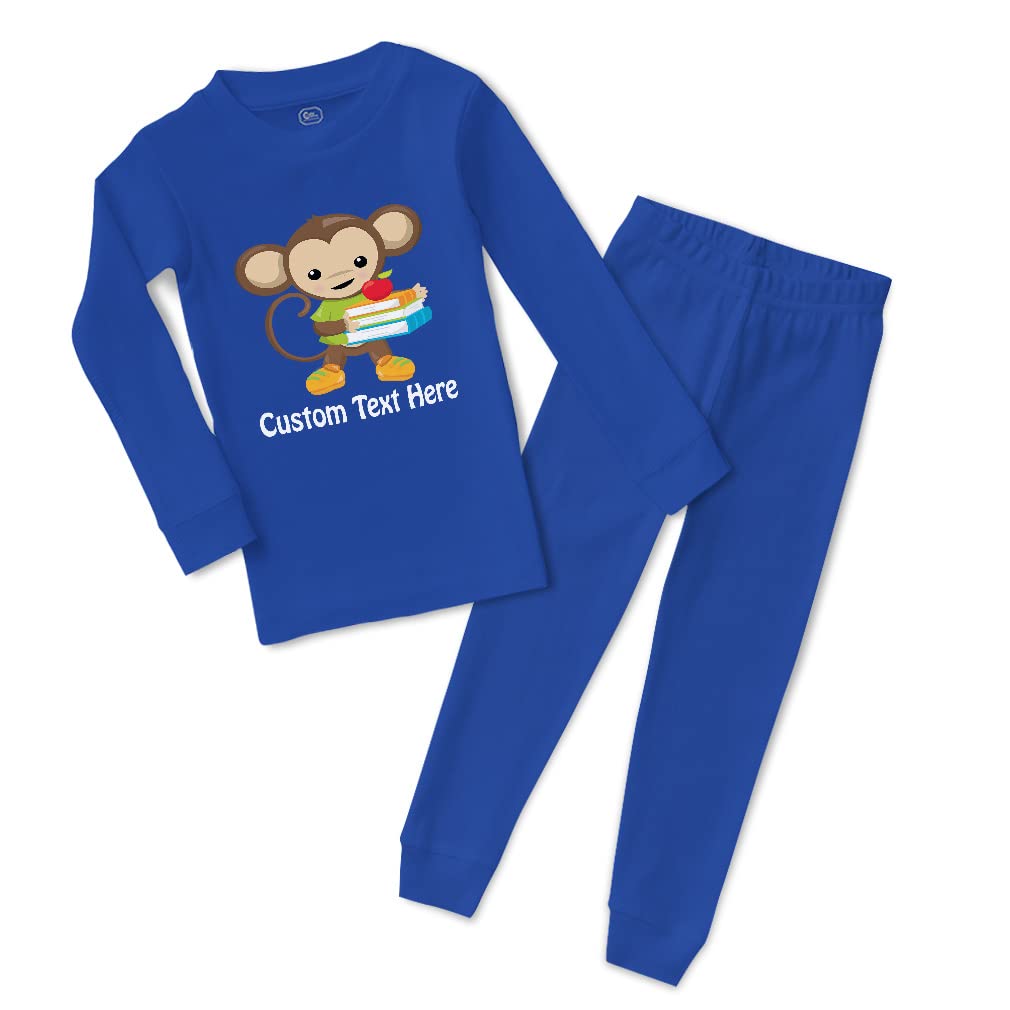 Custom Personalized Baby Pajama Set - Monkey & Safari Print Cotton Toddler Sleepwear for Boys & Girls (12 Months, Royal Blue) - Soft & Snug Fit for Bedtime, Nursery & Playtime