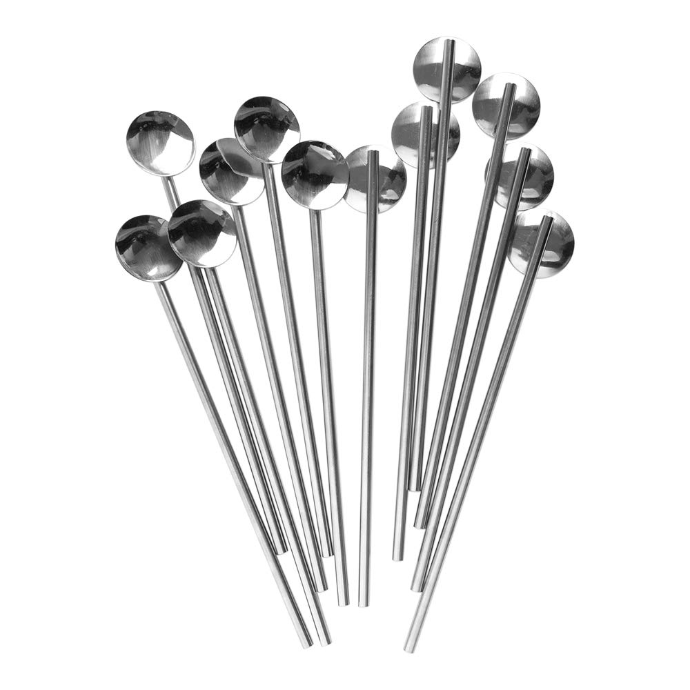 TOPTIE 12 Pack Stainless Steel Spoon Straws - Reusable Drinking Straws with Stirrer for Cocktails, Smoothies, Iced Coffee | Perfect for Parties, Bars & Home Use