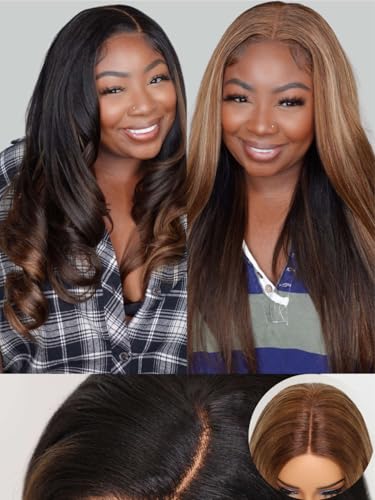 Ombre Chestnut Brown and Honey Blonde│Yaki Straight Wig