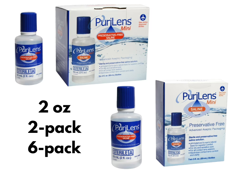 PuriLens Plus Saline Solution for Contact Lenses - 2 oz Bottle | Gentle Eye Rinse & Lens Cleaning Solution | Perfect for Daily Contact Lens Care & Comfort