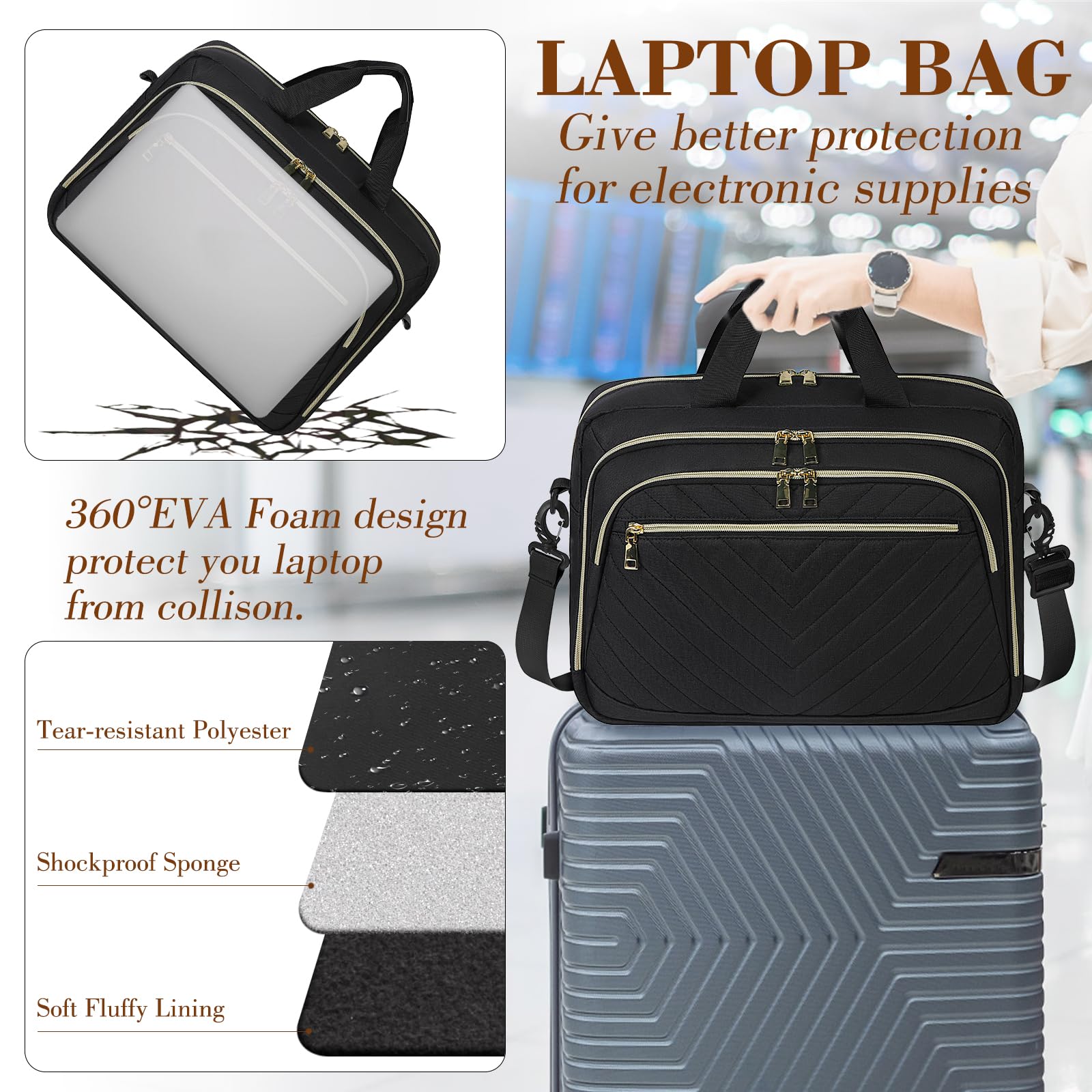 15.6 Inch Professional Laptop Bag for Women - Stylish Large Capacity Computer Briefcase with Shoulder Strap, Ideal for Business, Work, and Travel