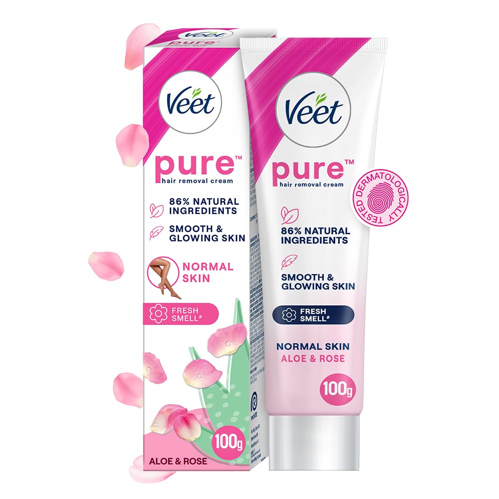 Veet Pure Hair Removal Cream for Women - 100g | Gentle Formula for Normal Skin | Safe for Legs, Underarms, Bikini Line & Arms | Painless At-Home Hair Removal Solution | Perfect for Beach Prep & Smooth Summer Skin