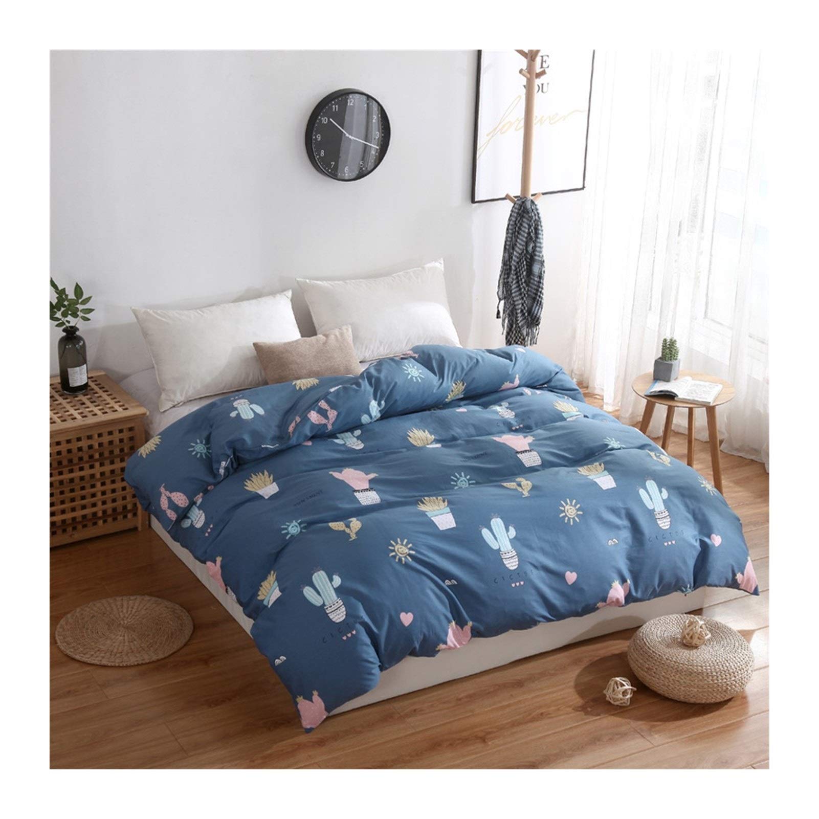 Premium 100% Cotton Striped Floral Printed Duvet Cover Set - Soft & Breathable Down Comforter Cover - 220x240cm (Queen Size) - Perfect for Bedroom, Guest Room & Hotel Decor