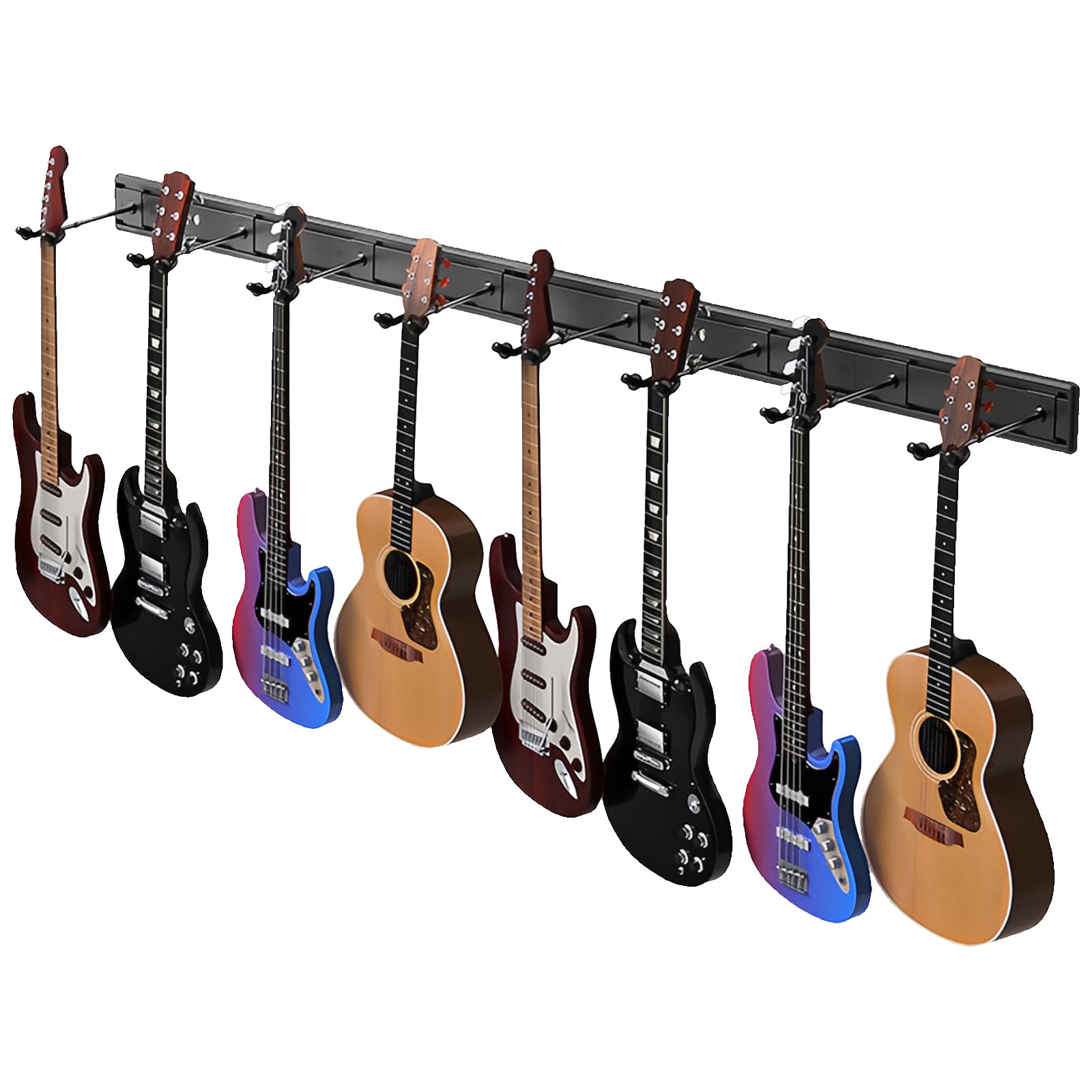 **8-Slot Aluminum Guitar Wall Mount Holder - Adjustable Hangers for Acoustic, Electric & Bass Guitars - Heavy Duty Metal Rack for Home Studio & Music Room Organization**