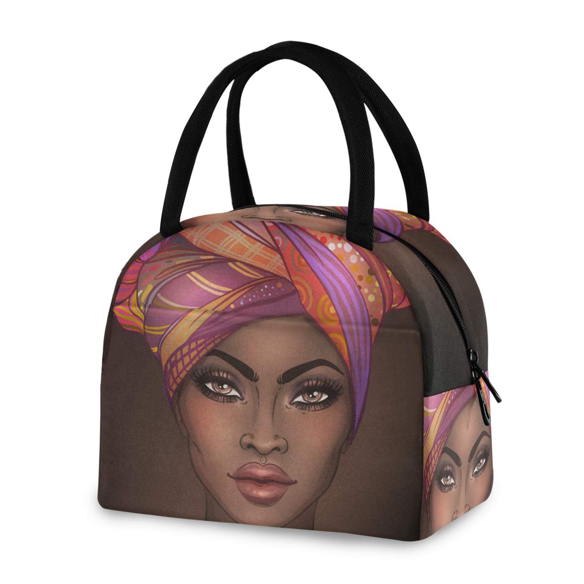 Insulated Lunch Bag Cooler Tote for Women - African Pretty Girl Design - Perfect for Work, School & Picnics