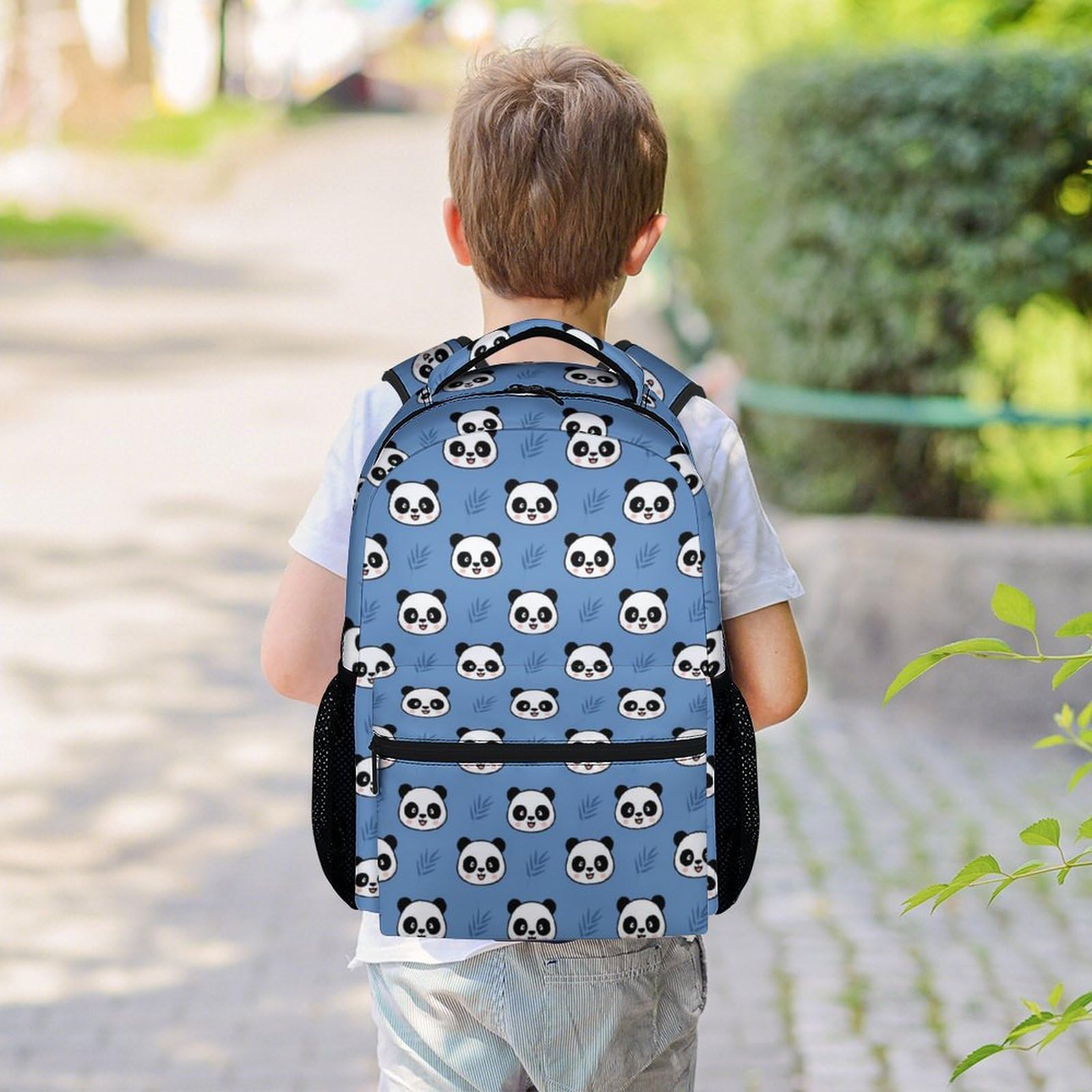 Cute Panda Backpack for Girls - 16 Inch Lightweight School Bookbag for Elementary Students - Blue Cartoon Kids Backpack for Daily Use, Travel & School Supplies Storage
