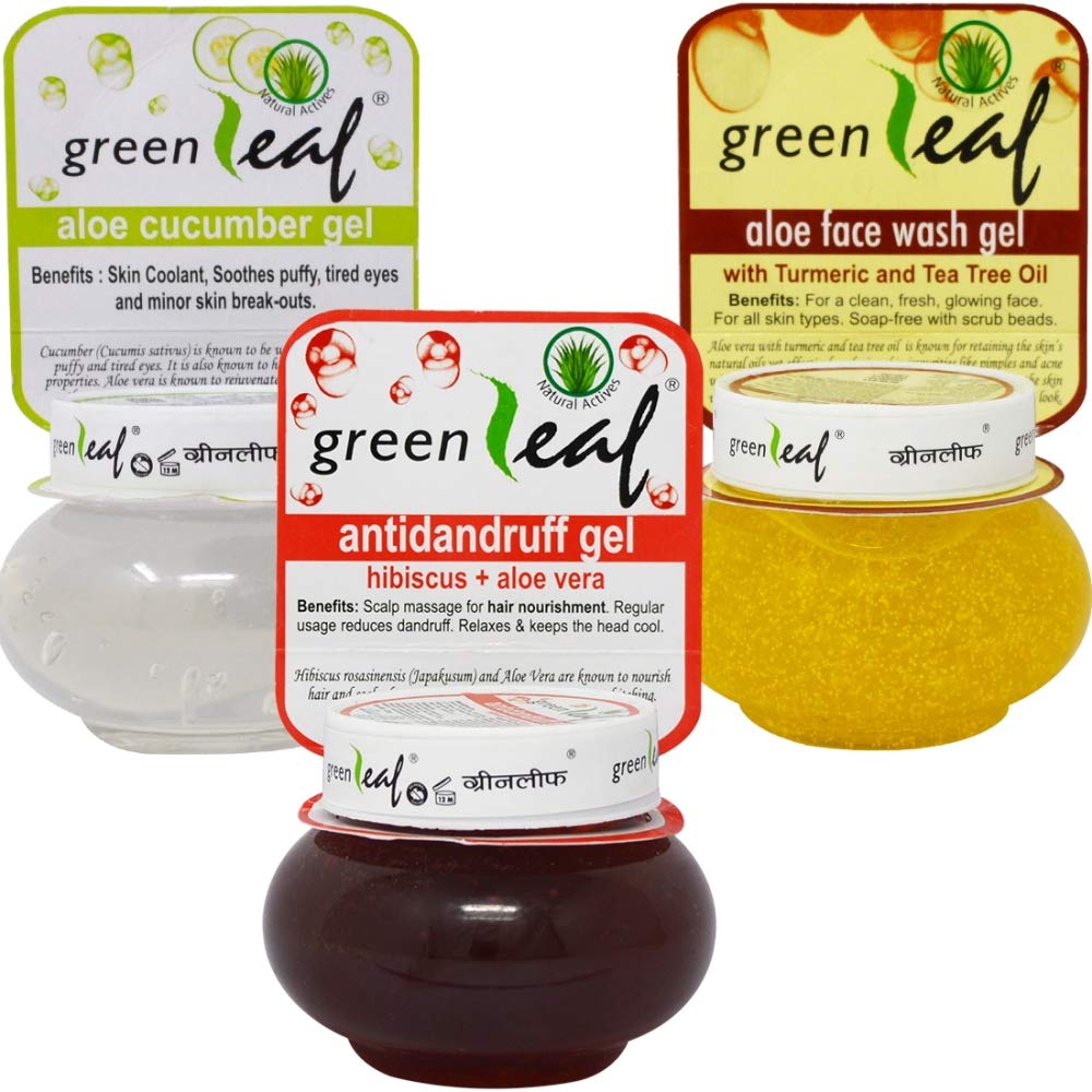 Natural Green Leaf Aloe Cucumber Anti-Dandruff Face Wash Gel - 120g x 3 Pack | Gentle Cleansing for Oily & Sensitive Skin | Perfect for Daily Skincare Routine & Acne Treatment