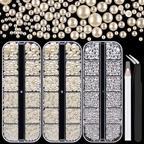 Clear Crystals + Beige Pearls