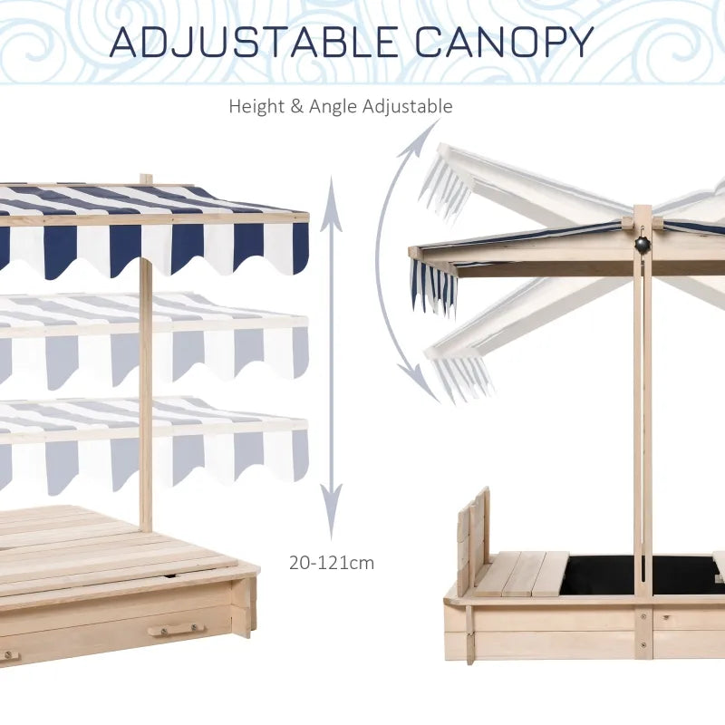 Outsunny Kids Wooden Sandbox with Adjustable Canopy & Convertible Bench - Outdoor Backyard Play Set for Children Ages 3-7 Years - Perfect for Backyard Fun, Sand Play & Imaginative Outdoor Activities
