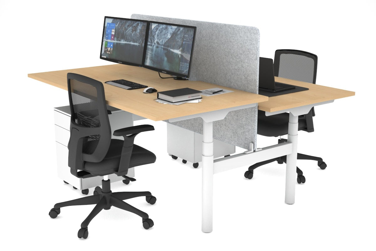 Flexi Premium Height Adjustable 2-Person H Bench Workstation - White Frame [1800L x 800W with Cable Management] - Ideal for Office, Home Workspace & Collaborative Environments