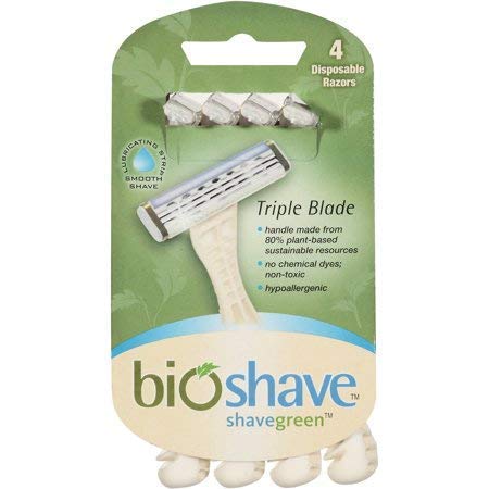Shavegreen Bioshave Triple Blade Razors - 24 Count Biodegradable Disposable Razors for Men & Women | Eco-Friendly Shaving for Travel, Gym & Home Use