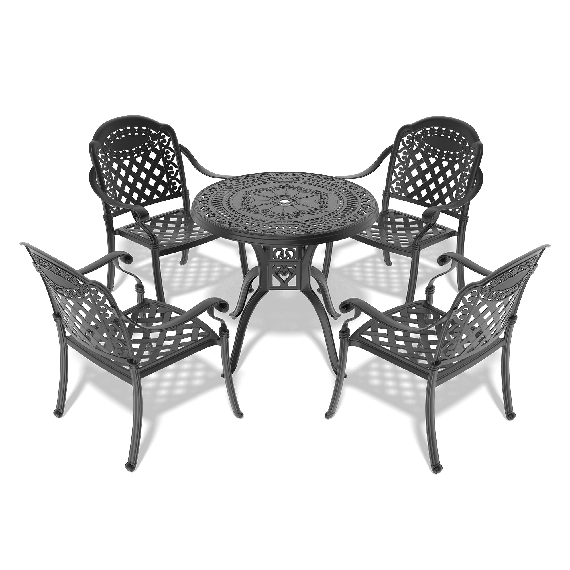5-Piece Cast Aluminum Patio Furniture Set with Cushions - Outdoor Dining & Lounge Chairs for Garden, Poolside, or Backyard Relaxation (Random Color Cushions Included)