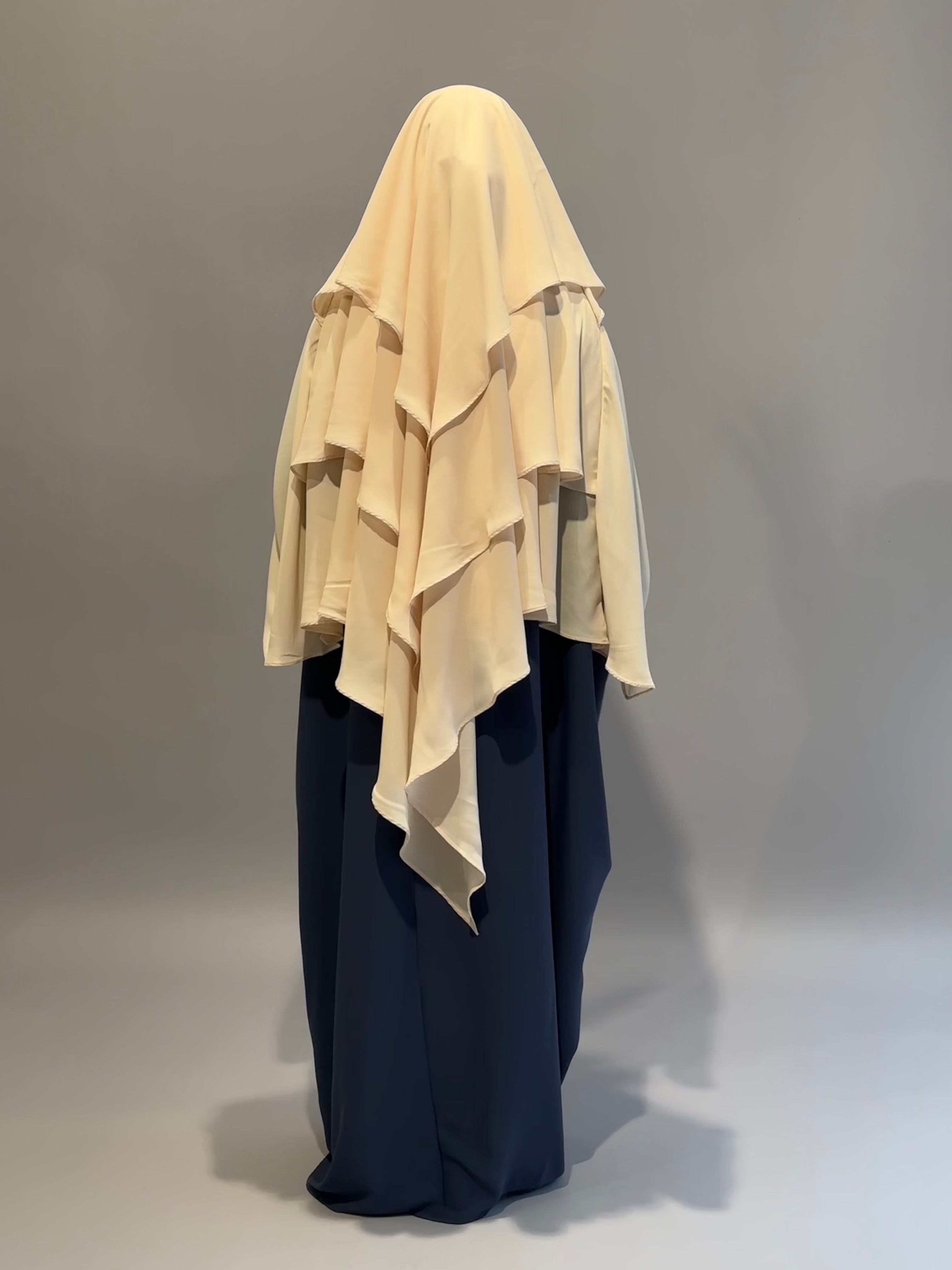 3 Layer Khimar Scarf - Modest Muslim Prayer Hijab - Beige Color for Women - Perfect for Daily Wear, Prayer, and Special Occasions