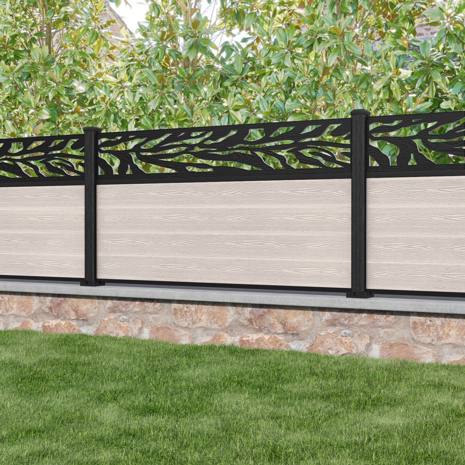 Classic Malawi Fence Panel - Mid Stone Color with Composite Posts | Durable Privacy Fence for Backyard, Garden & Pool Areas