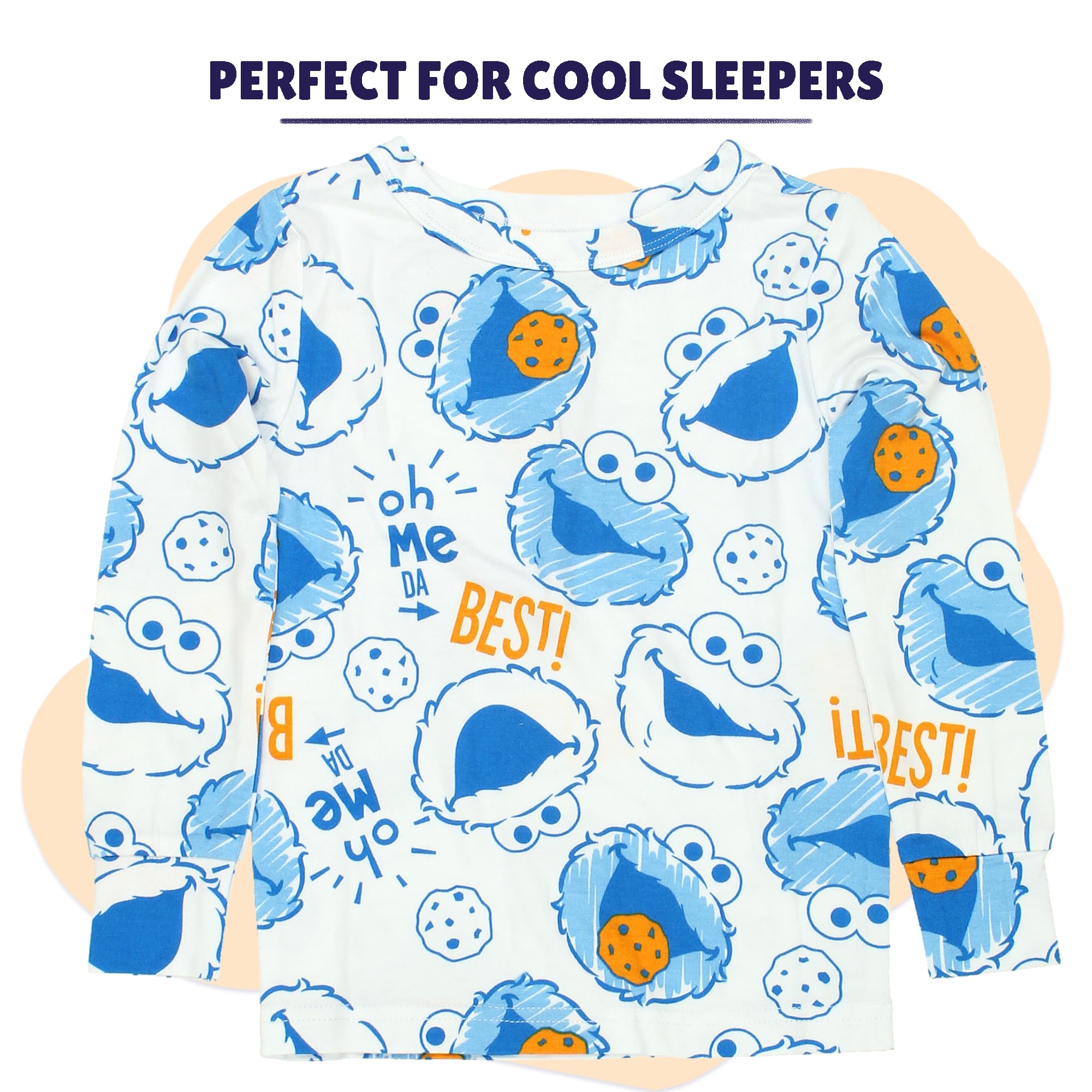 Sesame Street Cookie Monster Toddler Boys Long Sleeve Viscose Pajama Set - Soft & Comfortable Sleepwear for Kids, Perfect for Bedtime & Lounging