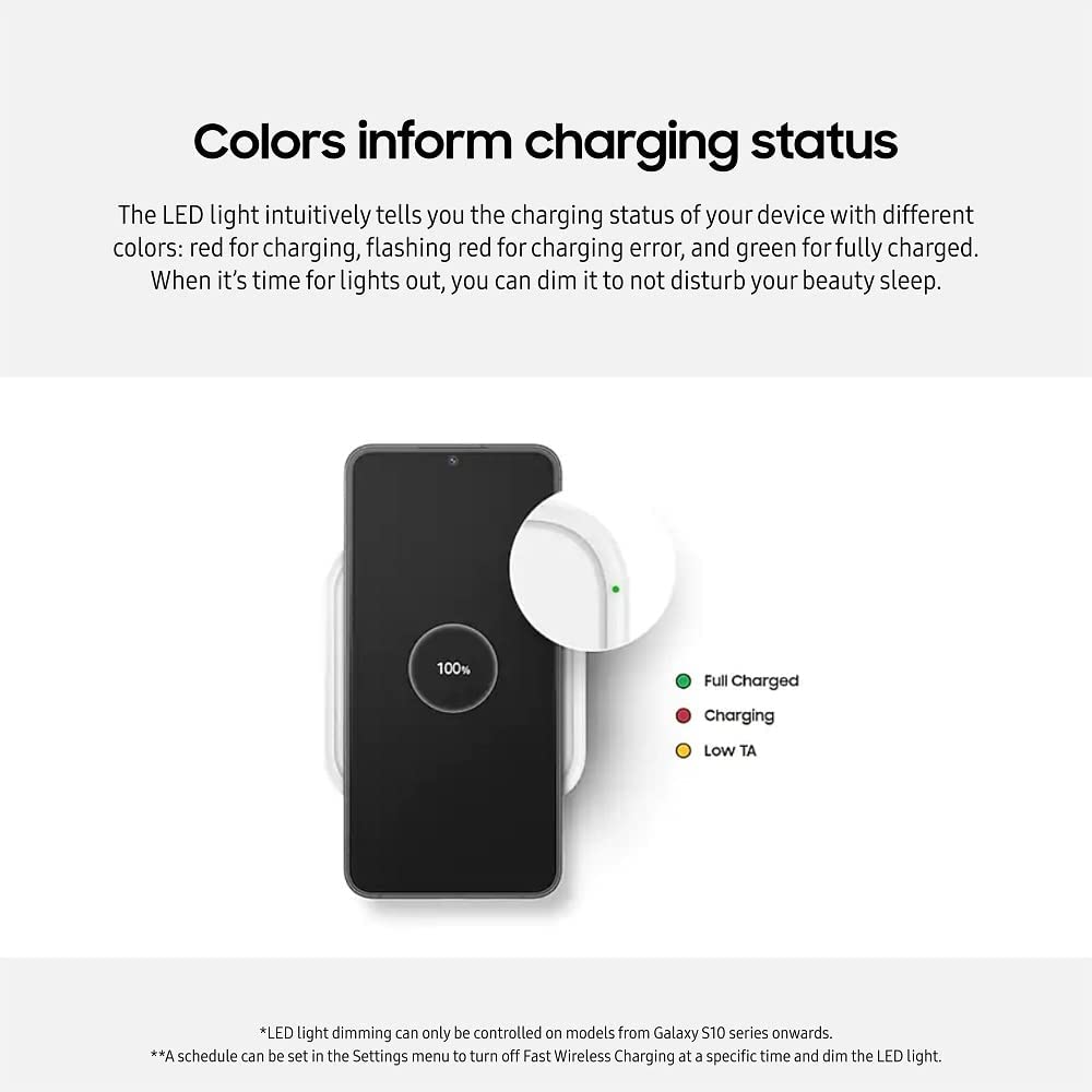 Samsung 15W Fast Wireless Charger Pad - Qi Certified for Galaxy S23/S22/S21, iPhone 15/14/13, AirPods - Compact Design with LED Indicator & USB-C Cable Included (2024 US Version, Gray) - Perfect for Home, Office & Nightstand Charging