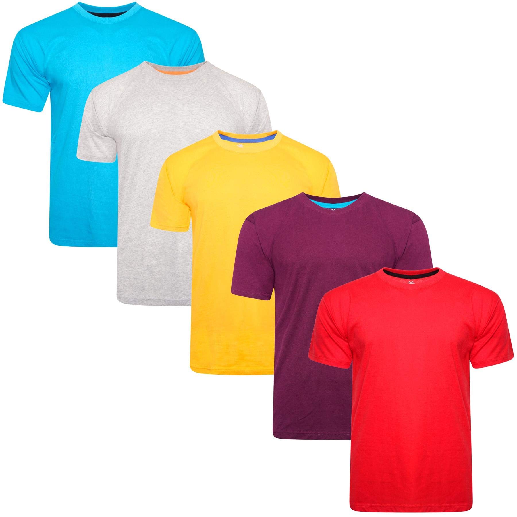 Keanu Men's 5 Pack 100% Cotton Plain Crew Neck T-Shirts - White & Summer Colors - Soft Basic Tees for Casual Wear, Gym, and Everyday Outfits