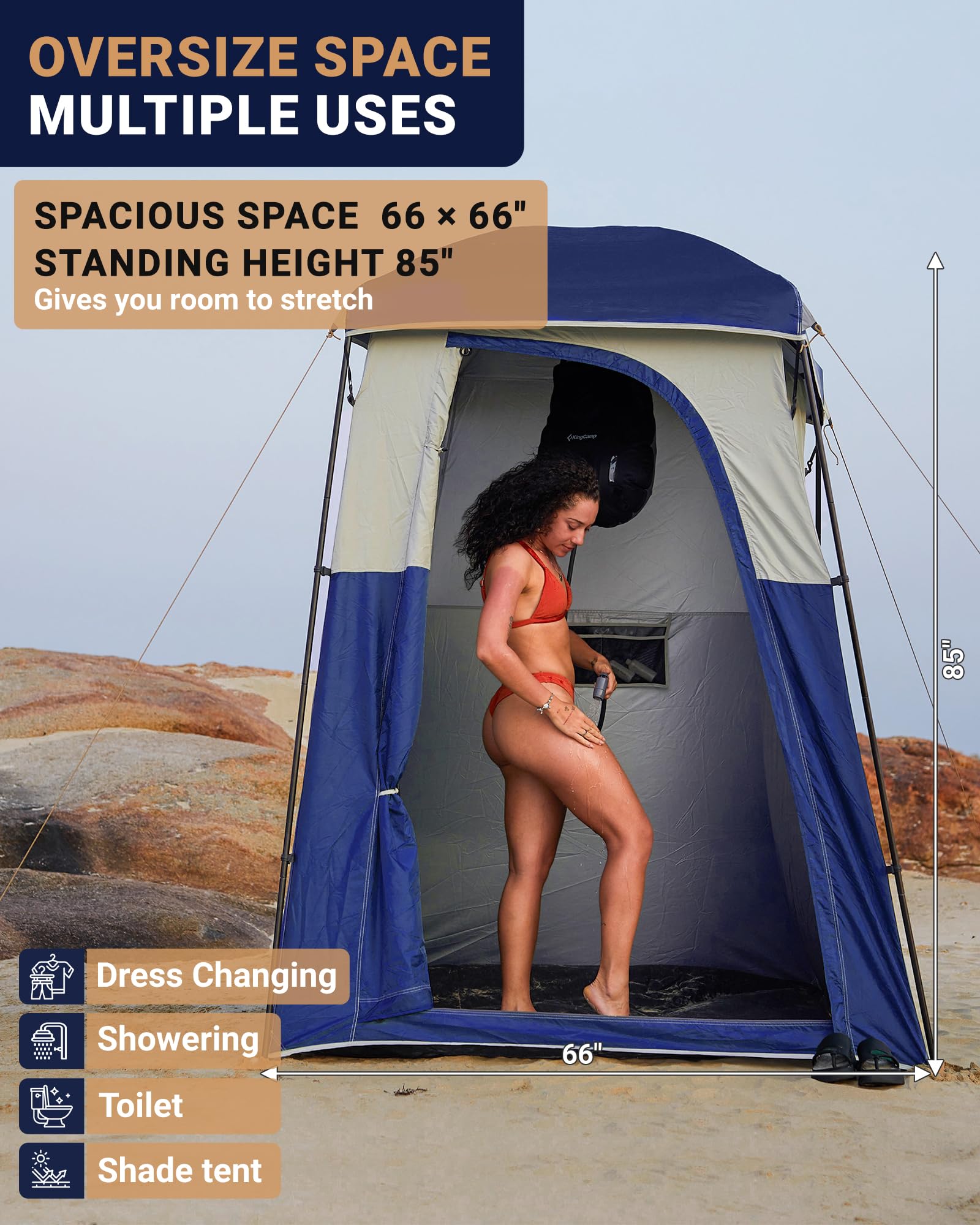 **KingCamp Luxury Camping Shower Tent with Shower Bag - 1 Room & 2 Room Privacy Shelter Toilet Tent for Outdoor Camping, Hiking & Travel**    *(Perfect for Camping Trips, Beach Outings, RV Adventures & Emergency Use)*