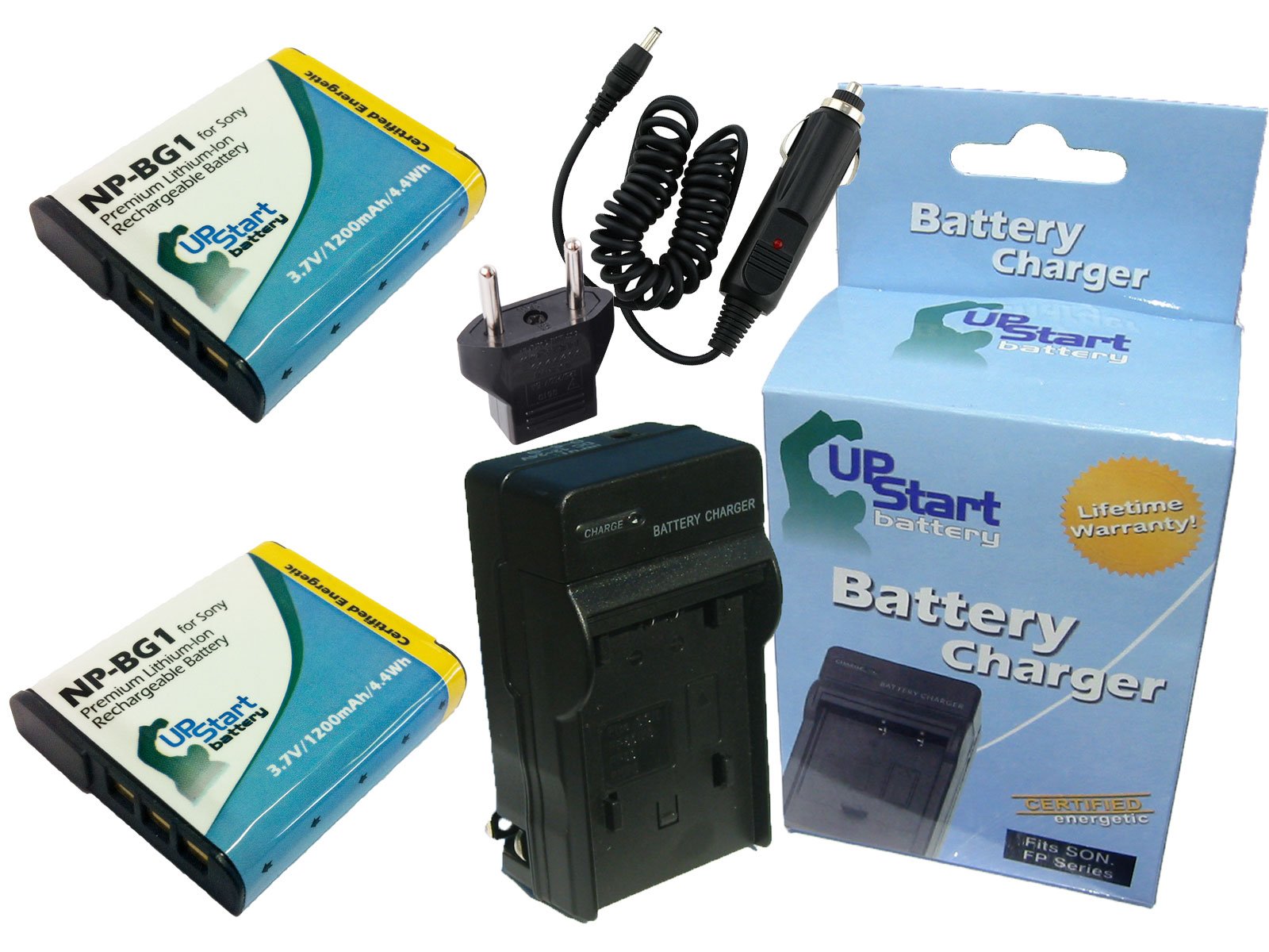 2 Pack Sony NP-BG1 Replacement Battery & Charger with Car & EU Adapters - 1200mAh 3.5V Li-ion for Sony Digital Cameras - Perfect for Travel, Vlogging & Outdoor Photography