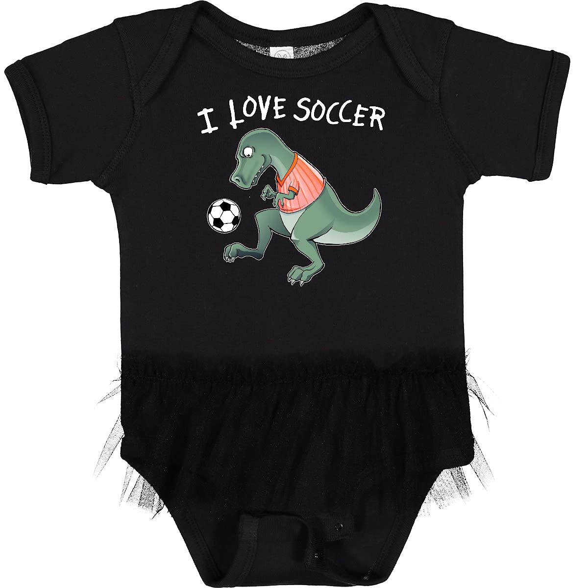 Inktastic I Love Soccer - Dinosaur in Orange Infant Tutu Bodysuit | Cute Baby Onesie for Soccer Fans | Perfect for Game Day, Birthday Parties & Photo Shoots