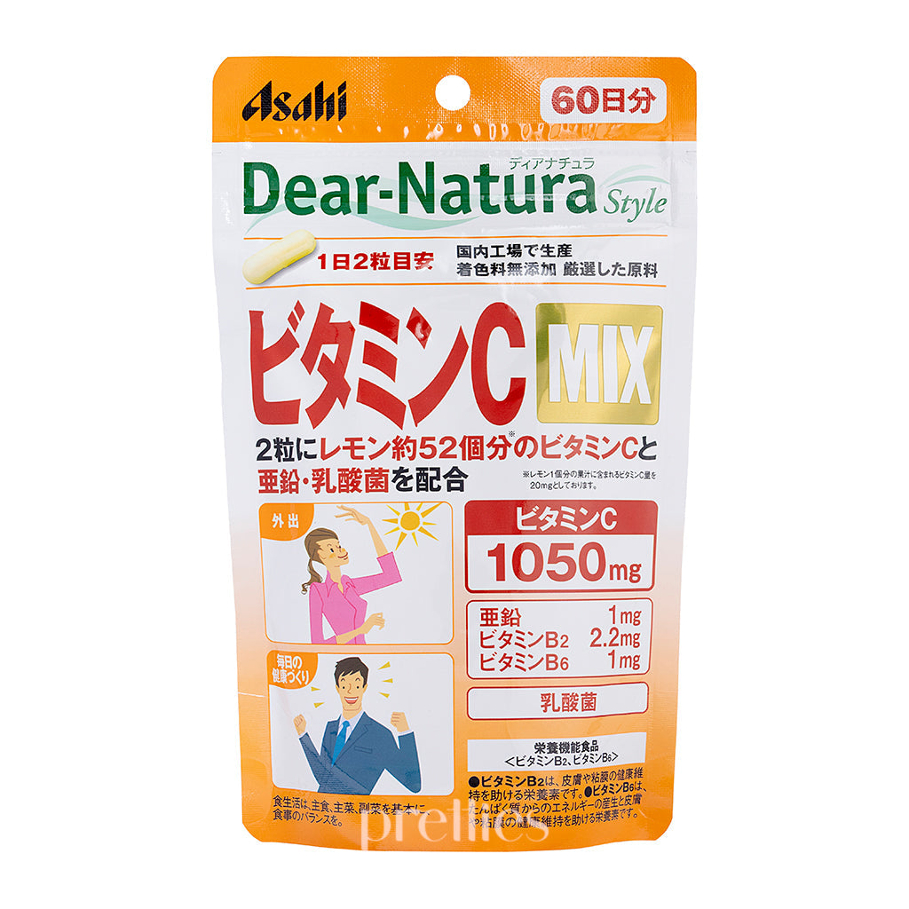Asahi Dear Natura Vitamin C Mix - 120 Tablets (60 Day Supply) - Immune Support & Antioxidant Boost - Daily Supplement for Skin Health & Wellness - Perfect for Travel, Work & Active Lifestyles