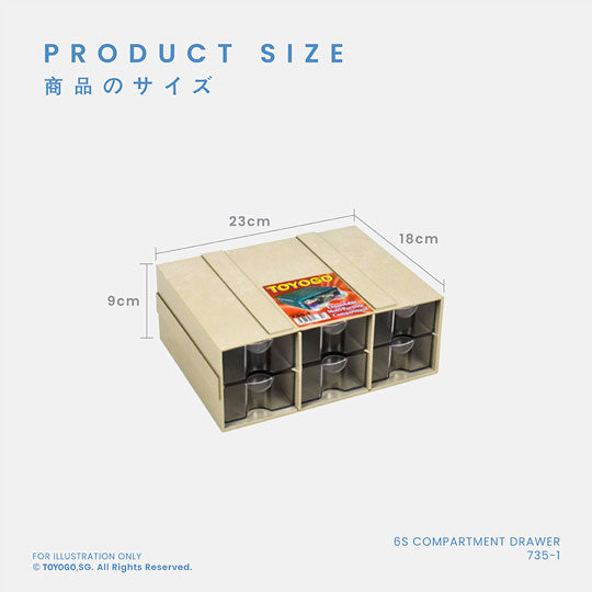 6S Compartment Drawer Organizer (735 1) - Perfect for Kitchen, Office & Bathroom Storage Solutions