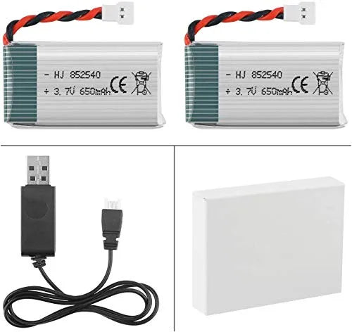 2PCS 3.7V 650mAh Lipo Drone Batteries with USB Charger - Compatible with SYMA X5/X5C/X5SC/X5SW Quadcopter - Rechargeable Battery Pack for Aerial Photography & FPV Flying