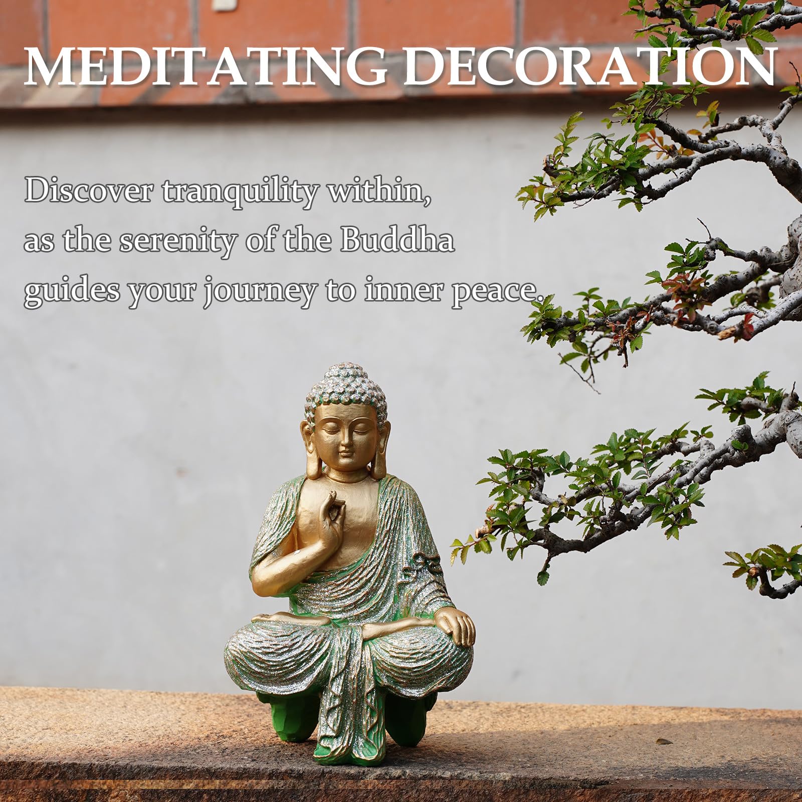 Green Outdoor Buddha Statue - Meditating Mudra Buddha Figurine for Zen Garden Decor, Patio, Balcony & Yard | Spiritual Home & Office Ornament | Perfect Gift for Meditation & Mindfulness Practice