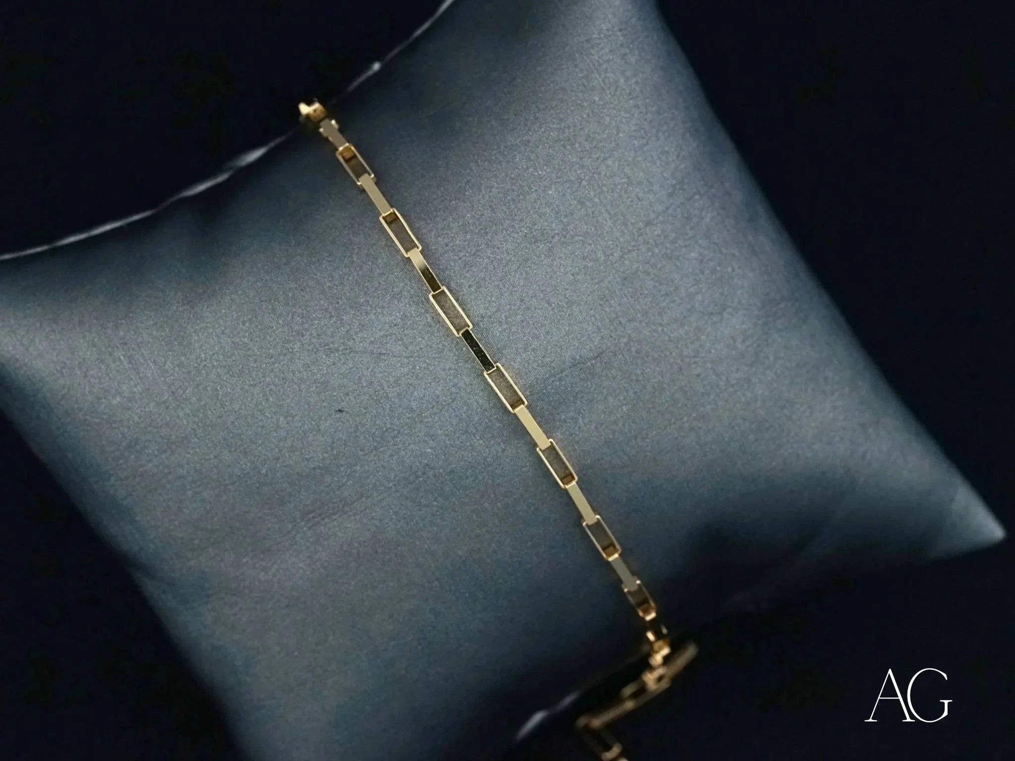 18K Solid Gold Brick Link Bracelet for Women - Elegant & Timeless Jewelry Gift for Anniversary, Birthday & Special Occasions