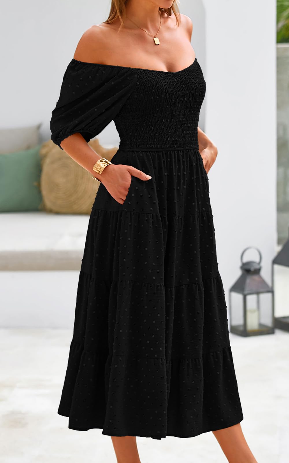 PRETTYGARDEN Women's Floral Chiffon Maxi Dress with Puff Sleeves & V-Neck - Swiss Dot High Waist Tiered Smocked Summer Dress for Beach, Wedding, Party & Vacation 2025 Fashion Trends