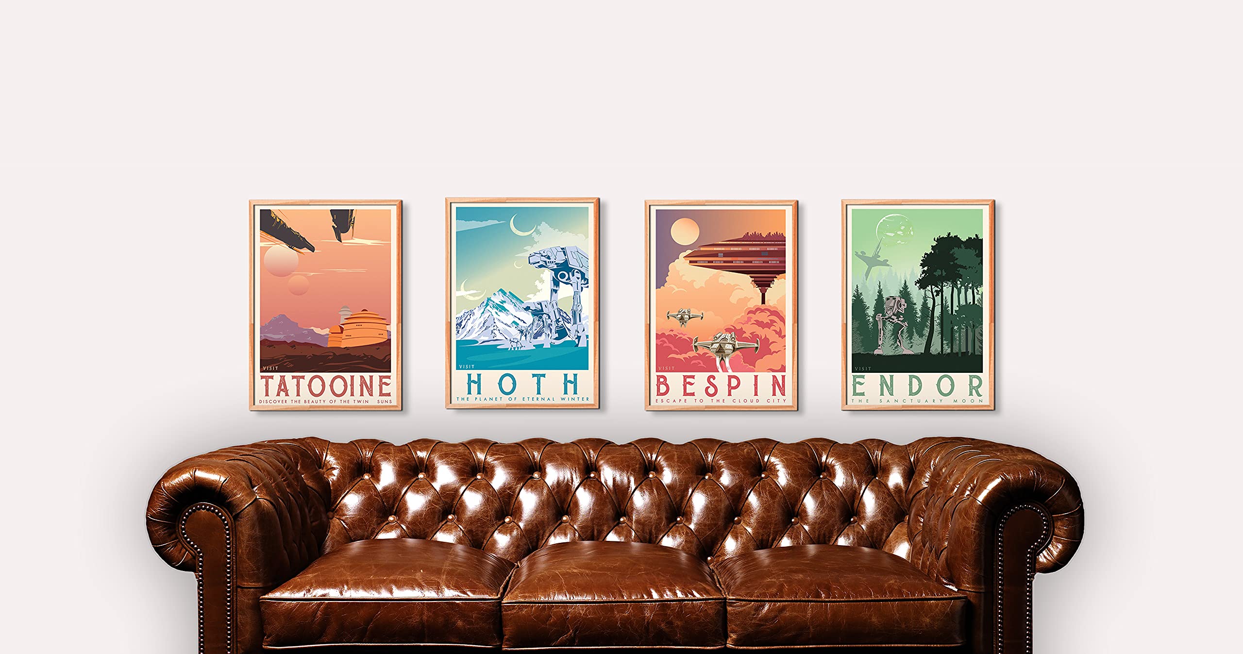 Star Wars Retro Travel Posters Set - 4 Premium Prints (36