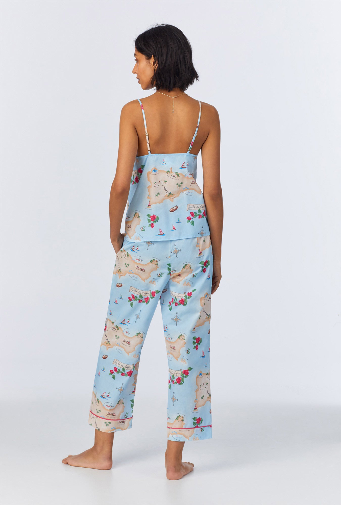Ciao Capri Cami Woven Cotton Poplin Cropped Pajama Set - Women's Sleepwear for Summer, Lounge & Vacation | Soft & Breathable Short PJs for Nightwear, Relaxing at Home, and Beach Getaways