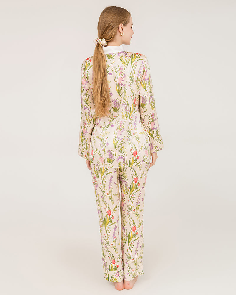 Floral Print Wrap Silk Pajama Set for Women - Soft & Comfortable Sleepwear, Lounge Wear - Perfect for Relaxing at Home, Spa Days & Gift Giving