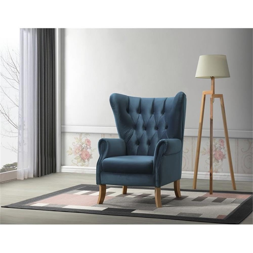 Acme Adonis Button Tufted Wingback Accent Chair - Luxe Azure Blue Velvet Upholstery for Living Room, Bedroom & Home Office Decor