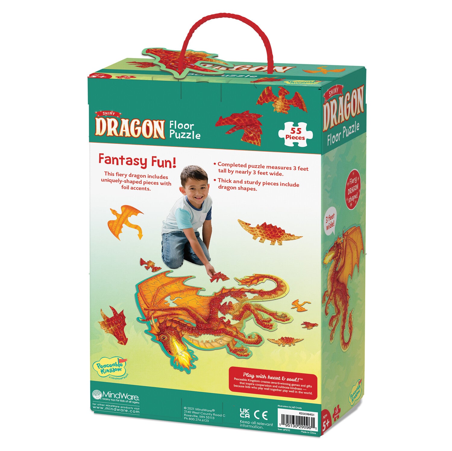 Peaceable Kingdom Shiny Dragon Floor Puzzle - 60-Piece Jigsaw Puzzle for Kids, Fun Educational Toy for Children Ages 4-8 | Perfect for Playrooms, Birthday Gifts & Family Game Nights