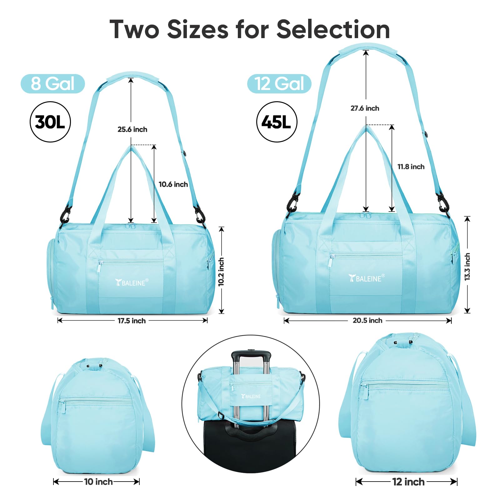 BALEINE Waterproof Gym Duffel Bag for Women & Men - Lightweight Sports Duffle with Shoe Compartment & Wet Pocket - Perfect for Gym, Travel & Weekend Getaways (Azure Blue) | Ideal for Workouts, Yoga, Swimming & Overnight Trips