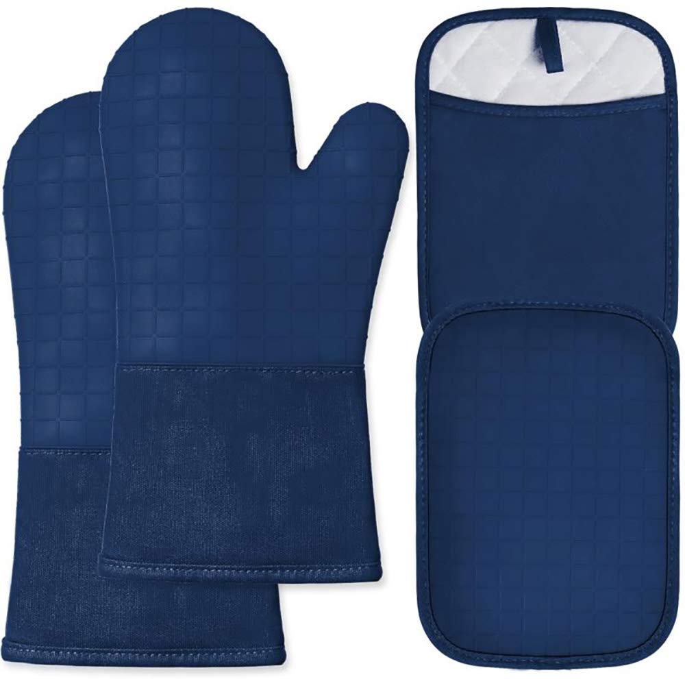 HOMWE Heat-Resistant Silicone Oven Mitts & Pot Holders Set of 4 - Non-Slip Textured Grip for Kitchen Baking, Cooking & Grilling - Heavy Duty Protection for Hot Pans, Dishes & BBQ