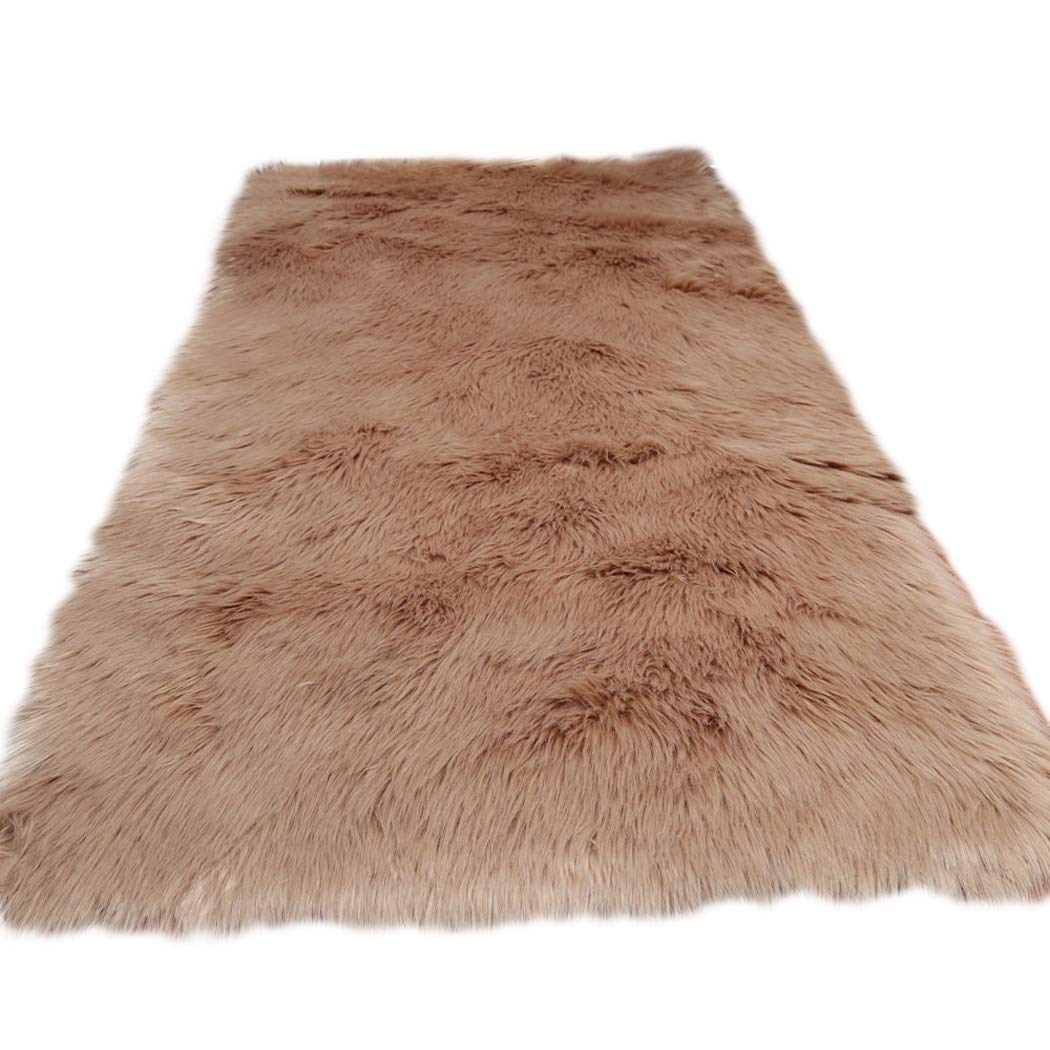 Premium Faux Fur Sheepskin Area Rug - Soft Fluffy Shaggy Carpet for Baby Nursery & Kids Bedroom - 4x6.6 Feet Rectangle Plush Rug - Cozy Home Decor for Living Room, Nursery & Playroom - Khaki
