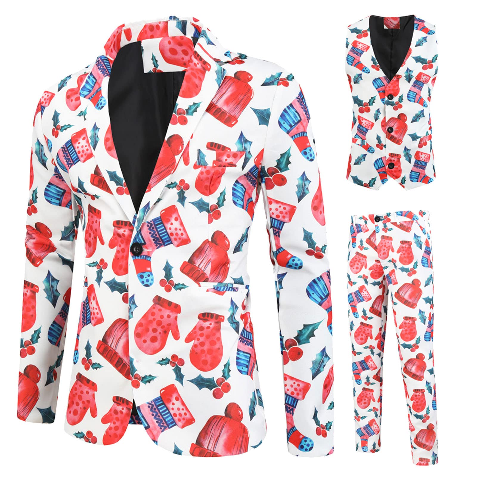 Men's Printed Party Suits 3-Piece Set - Fashion Vest, Jacket & Pants for Casual Wear, Christmas & Holiday Events - Perfect for Weddings, Parties & Special Occasions